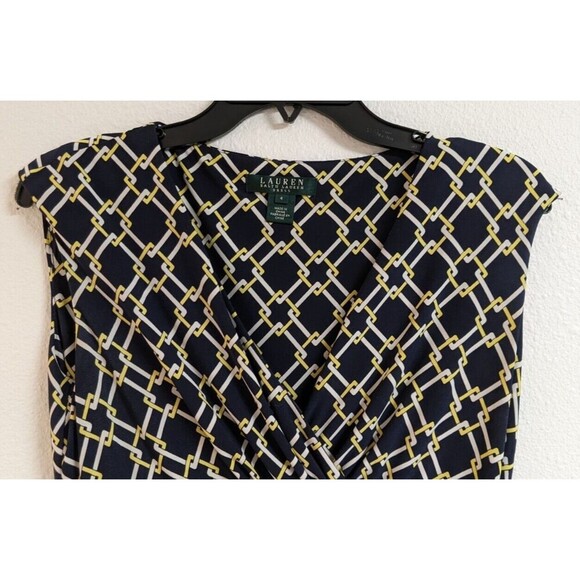 Women's LAUREN Ralph Lauren Surplice Faux Wrap Geometric Sleeveless Dress Size 4 - Picture 3 of 13